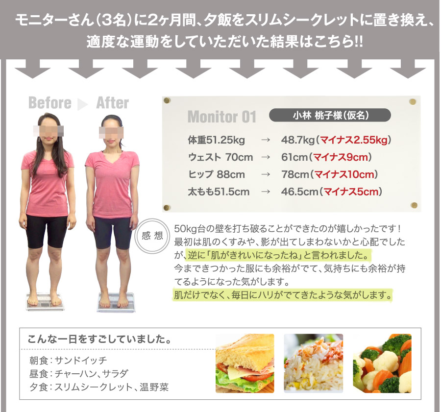 ダイエット食品　ダイエット効果　スリムシークレット　プロテインダイエット